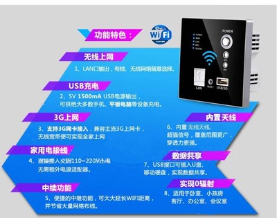墙壁式入墙式嵌入式路由器 酒店AP与USB充电的完美融合